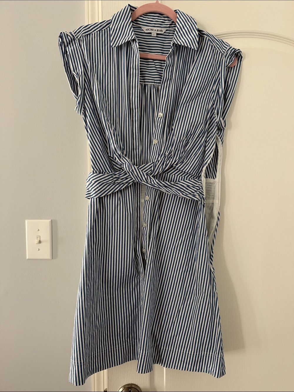 Veronica Beard Navy and White Striped Midi Shirt Dress